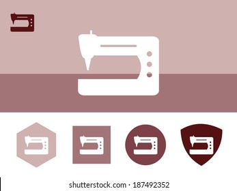 Sewing machine icon on colorful background with 4 shapes buttons. Eps-10.