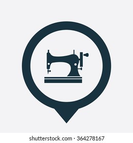 sewing machine icon, on white background map pin