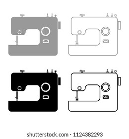 Sewing machine icon outline set grey black color