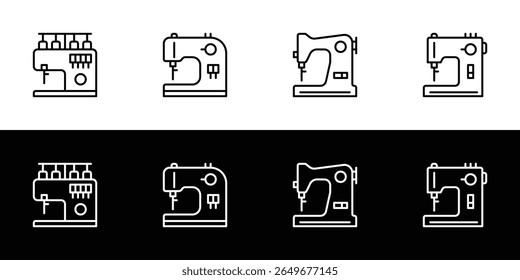 Sewing machine icon set. Flat design symbol collection isolated on black and white background.