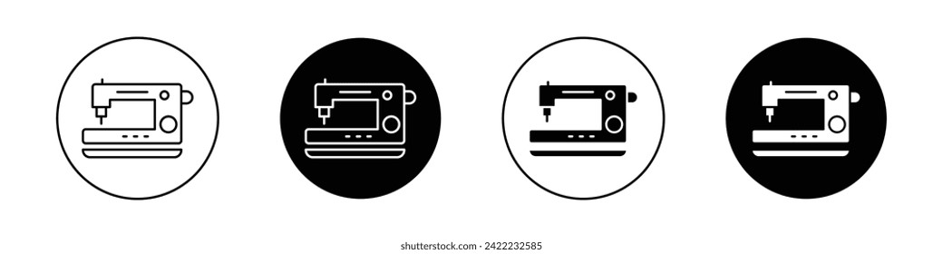Sewing Machine Icon Set. Sewing Vintage Tailor Vector Symbol in a black filled and outlined style. Handcraft Needlework Sign.