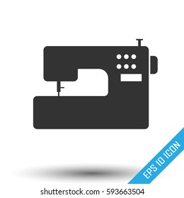 Sewing machine icon. Simple flat logo of sewing machine on white background. Vector illustration.