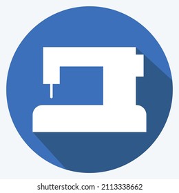 Sewing Machine Icon in trendy long shadow style isolated on soft blue background