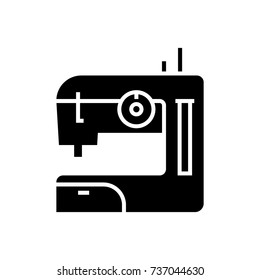 sewing machine icon, vector illustration, black sign on isolated background