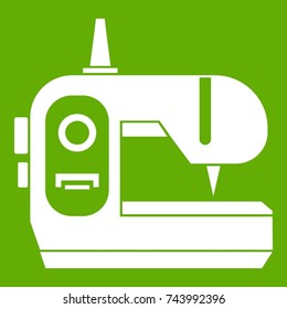 Sewing machine icon white isolated on green background. Vector illustration