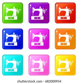 Sewing machine icons of 9 color set isolated vector illustration