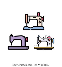 Sewing Machine Icons Colorful Designs Fashion Craft