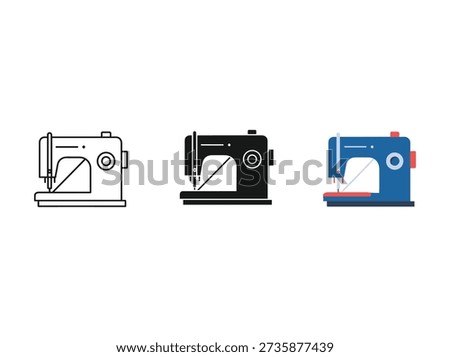 Sewing machine icons set lineart outline vector illustration