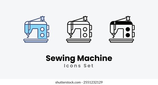 Sewing Machine Icons set thin line and glyph vector icon illustration