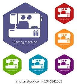 Sewing machine icons vector colorful hexahedron set collection isolated on white
