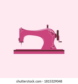 Sewing machine isolated on pink background. Vector illustration for tailor shop or sewing.