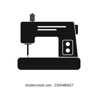 Nähmaschine einzeln auf weißem Hintergrund. Schwarze Silhouette. Vektorgrafik. Cartoon-Flachstil