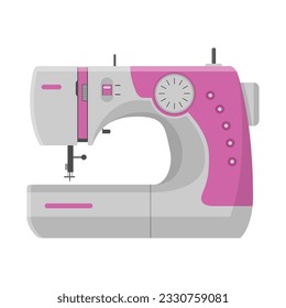 Sewing machine isolated on white background. Modern machine for sewing icon. Mechanical device for stitching fabric and creating garments. Equipment of a dressmaker. Vector illustration