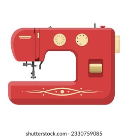 Sewing machine isolated on white background. Modern machine for sewing icon. Mechanical device for stitching fabric and creating garments. Equipment of a dressmaker. Vector illustration