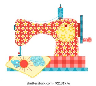 Sewing machine isolated on white. Patchwork series. Vector illustration.