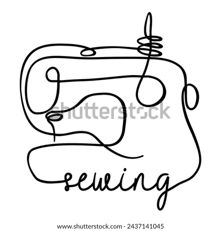 Sewing machine line art sketch, tailor vector