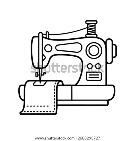 Sewing Machine Line Art Vector Illustration – Stitching Equipment Outline Design