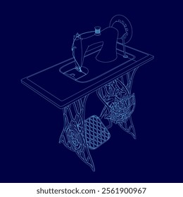 Sewing Machine Line contour, Outline Vector Symbol Illustration. Isometric view