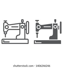 Sewing machine line and glyph icon, hobby and handcraft, household sign, vector graphics, a linear pattern on a white background, eps 10.