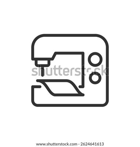 Sewing machine, linear icon. Textile stitching and garment repair. Line with editable stroke.