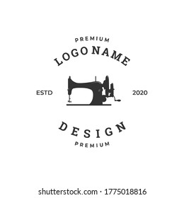 concepto del logotipo de la máquina de coser, plantilla de diseño de la industria textil