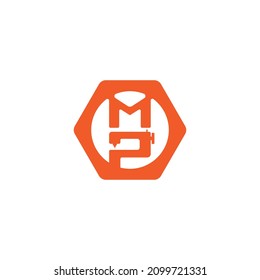 Sewing machine logo design from letters M and P. Vector