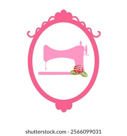 Sewing machine logo with pink Border vector