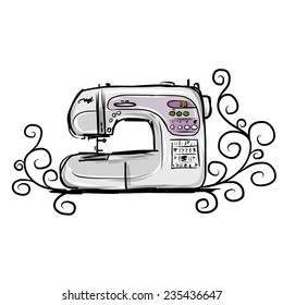 Sewing machine modern, sketch for your design, vector illustration