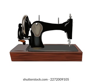 Sewing machine from multicolored paints. Splash of watercolor, colored drawing, realistic. Vector illustration of paints