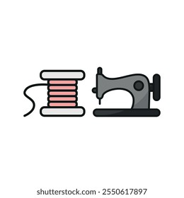 Sewing machine and needle and thread set tailor and fashion icon vector basic design simple and modern concept graphic