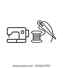 Sewing machine and needle and thread set tailor and fashion icon vector basic design simple and modern concept graphic