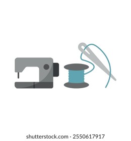 Sewing machine and needle and thread set tailor and fashion icon vector basic design simple and modern concept graphic