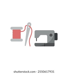 Sewing machine and needle and thread set tailor and fashion icon vector basic design simple and modern concept graphic