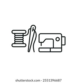 Sewing machine and needle and thread set tailor and fashion icon vector basic design simple and modern concept graphic