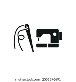 Sewing machine and needle and thread set tailor and fashion icon vector basic design simple and modern concept graphic