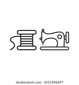 Sewing machine and needle and thread set tailor and fashion icon vector basic design simple and modern concept graphic