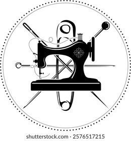 Sewing machine and needle with thread symbol for sewing