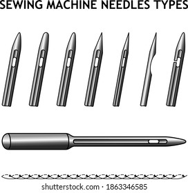 Sewing machine needles types. Vector illustration.