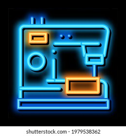 sewing machine neon light sign vector. Glowing bright icon sewing machine sign. transparent symbol illustration