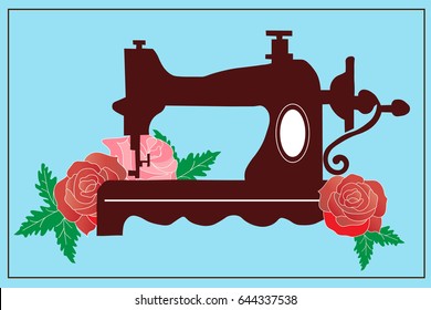 sewing machine on blue background