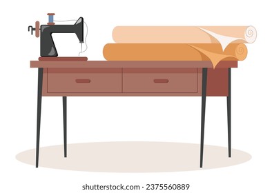 sewing machine on a special table with fabric