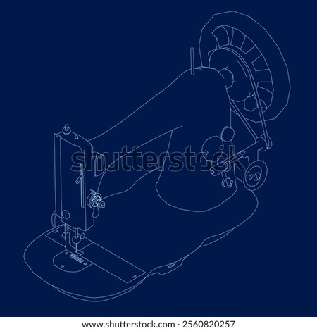 sewing machine outline. Isometric view. vector illustration
