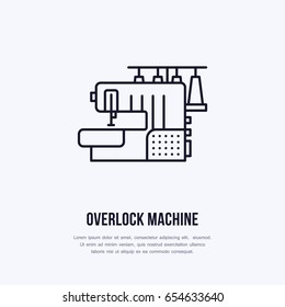 Sewing machine overlock flat line icon, logo. Vector illustration of tailor supplies for hand made shop or dressmaking service.