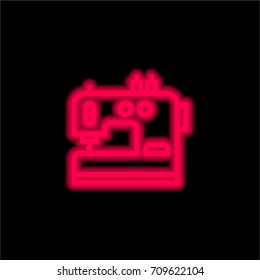 Sewing machine red glowing neon ui ux icon. Glowing sign logo vector