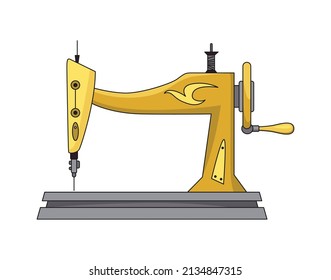 Máquina de coser. Forma de diseño retro de herramienta para coser. Equipamiento colorido de la modista. Ilustración vectorial en estilo plano