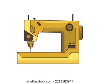 Máquina de coser. Forma de diseño retro de herramienta para coser. Equipamiento colorido de la modista. Ilustración vectorial en estilo plano