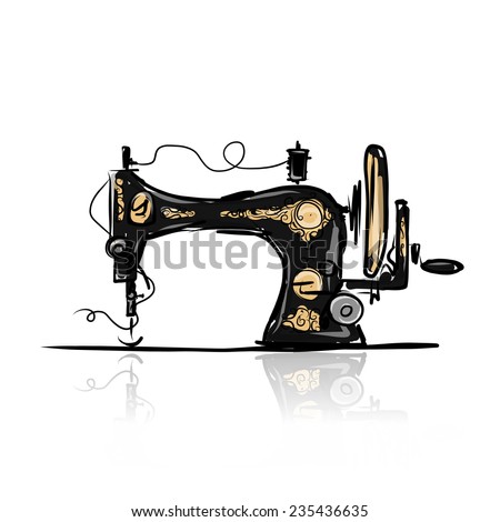 Sewing machine retro sketch for your design, vector illustration