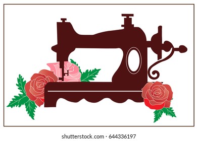 sewing machine with roses on a white background