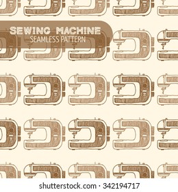 Sewing Machine seamless pattern. Vintage style, hand drawn pen and ink. Vector seamless pattern. Retro design element for electronics store packaging, hobby shop or sewing supplies store