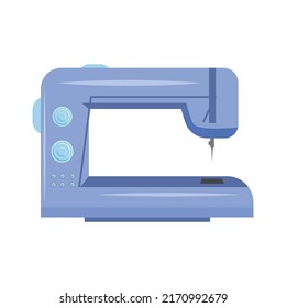 Objeto vectorial de color semiplano de máquina de coser. Dispositivo eléctrico para el diseñador. Elemento de tamaño completo sobre blanco. Modelo industrial. Ilustración simple de estilo de dibujos animados para diseño gráfico web y animación